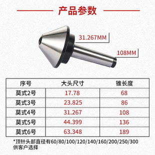 伞型/伞形回转顶尖莫氏MT3号 号 5号车床高精度蘑菇顶针活顶针