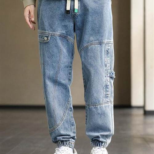2023 New Mens Cargo Jeans Baggy Joggers Fashion Black Blue