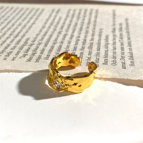 Irregular ConcaveConvex Openings Ring with Zircon Stones for