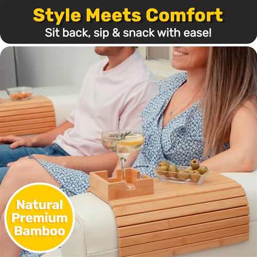 Bamboo Couch Cup Holder Couch Armrest Tray Arm Table Drink