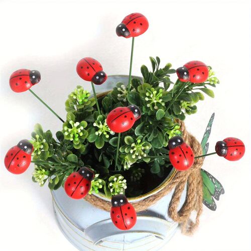 Wooden Ladybug Decorative Garden Stakes Garden Decoration Ou
