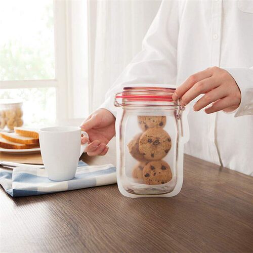 Zip Mason Jar Bottles Seal Storage Bags for Snacks Fresh Foo