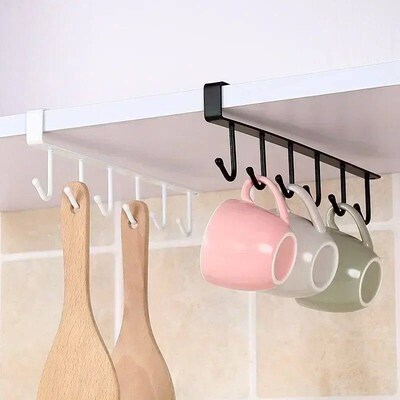6 Hook Coffee Cup Mug Holder Plastic Cabinet Kitchen Storage