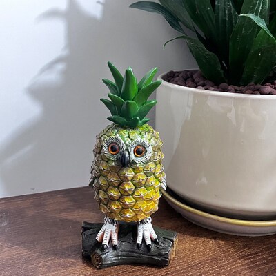 跨境热销花园变异菠萝猫头鹰树脂工艺品摆件 户外庭院创意装饰品