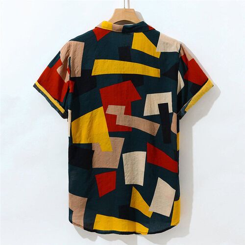 Summer Mens Shirt Patchwork Printed Hawaiian Shirts Loose Sh