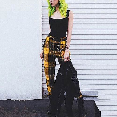 Plaid Pants Women Streetwear Cool Girl High Waist Trousers h