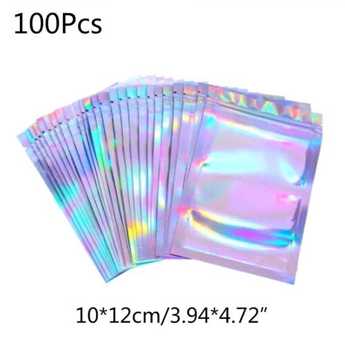100pcs Translucent Zip Lock Bags Holographic Storage Bag Xma