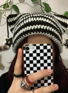 Crochet Stripe Pattern Handmade Cat Ear Hat Soft Winter Warm