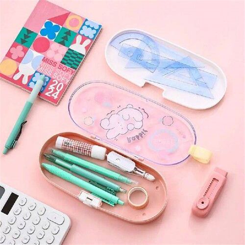 Cartoon Large Capacity Pen Bag Plastic Double-layered