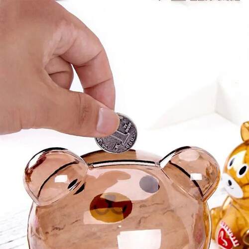 Creative Little Bear Piggy Bank Transparent Coin Paper Money