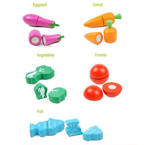 Wooden Cutting Cooking Food Toy Set Magnetic Wood Vegetable1