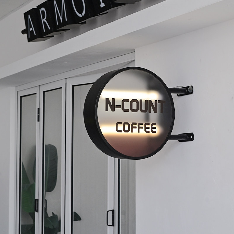 双面侧挂圆形灯箱广告牌 侧面挂墙式侧招定制 店铺门头招牌定做,商业/办公家具,灯箱,淘宝优惠券,粉丝福利购,淘宝优惠卷