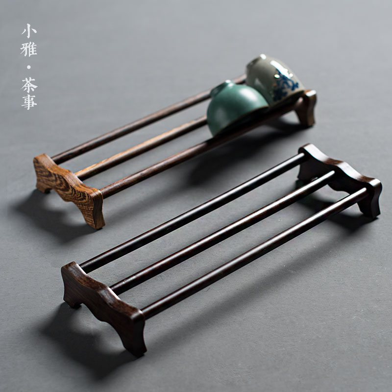 鸡翅木茶杯架 实木黑檀木晾杯架实用茶道零配件