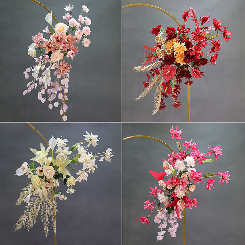 婚礼拐角花几何路引花点花排婚庆仿真花背景架布置花森系拱门花艺