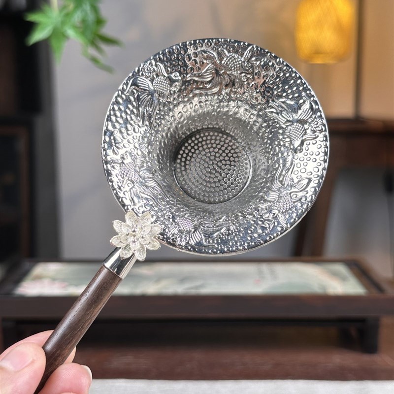 顶先 莲莲有鱼茶漏茶滤莲花长柄茶滤功夫茶器配件过滤网茶具