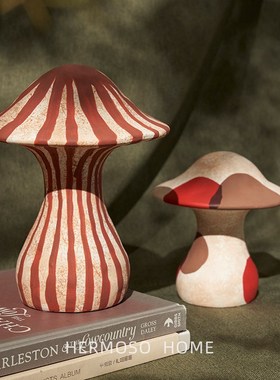 HERMOSO 现代艺术陶瓷蘑菇摆件客厅桌面酒柜装饰品玄关乔迁新居