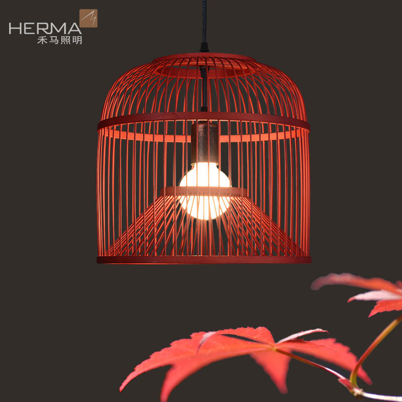 竹编鸟笼中式饭厅吊灯创意个性川湘菜餐桌吧台东南亚茶楼红色吊灯,家装灯饰光源,客厅吊灯,淘宝优惠券,粉丝福利购,淘宝优惠卷
