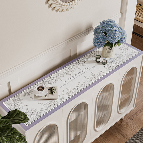 普罗旺斯紫色长条皮革餐边柜垫免洗防水电视柜桌垫茶几氛围感家用