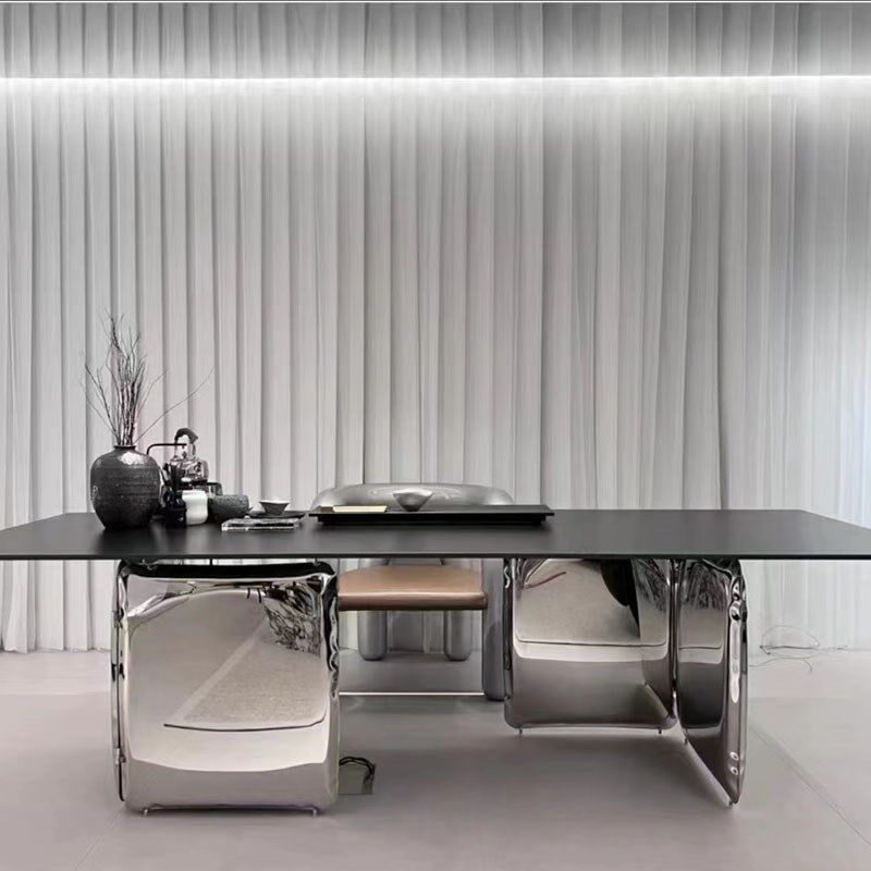摩登奢石大理石餐桌设计师金属艺术质感不锈钢桌子现代大平层别墅,住宅家具,岩板餐桌,淘宝优惠券,粉丝福利购,淘宝优惠卷