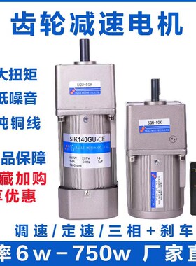 台力齿轮减速电机220v可调变速交流单相调速马达380v带刹车6-750w