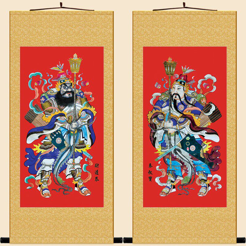 门神画像挂画 尉迟恭秦琼神像画卷轴画 道场水陆画装饰画定制订做
