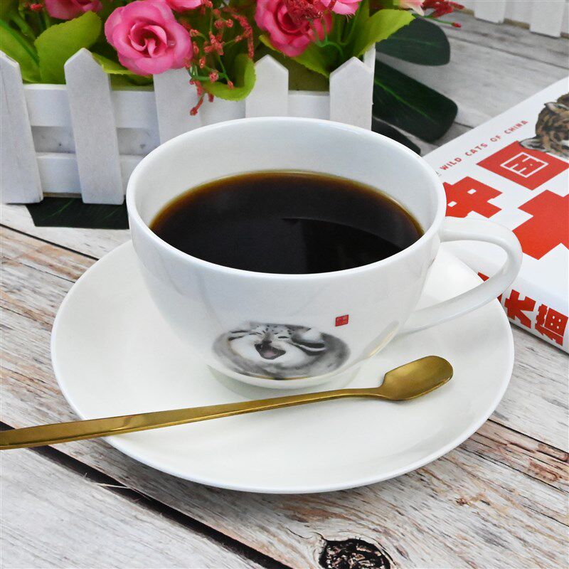 兔狲骨瓷茶杯休闲下午茶杯碟子套装咖啡杯