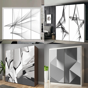创意黑白抽象图案衣柜门贴纸翻新自粘遮丑门贴纸防水柜门改造贴膜