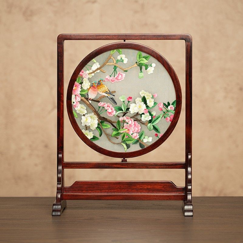 苏州刺绣摆件手工双面绣装饰品台屏创意中式桌面装饰摆台商务礼品