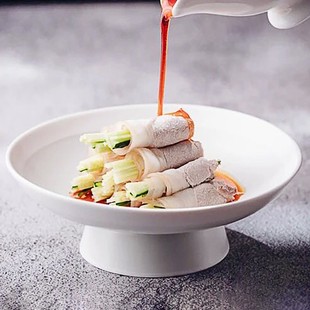 酒店会所白瓷中式高脚盘热菜冷菜创意餐具意境菜盘不规则明档摆台