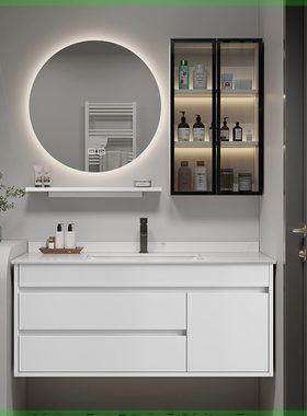 定制岩板浴室柜67/77厘米87/97cm107/117公分洗手洗脸陶瓷一体盆