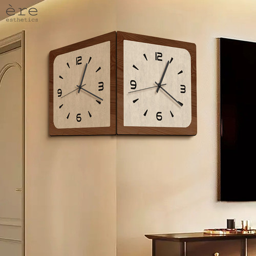2024新款中古风客厅双面转角挂钟创意拐角时钟挂墙面复古阳角钟表