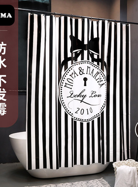 默玛EVA浴帘防水加厚防霉卫生间浴帘浴帘布隔断黑白时尚浴爱moma