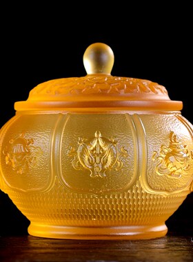 圣水杯古法琉璃八吉祥净水杯供奉佛前家用观音佛堂佛台供水杯贡杯