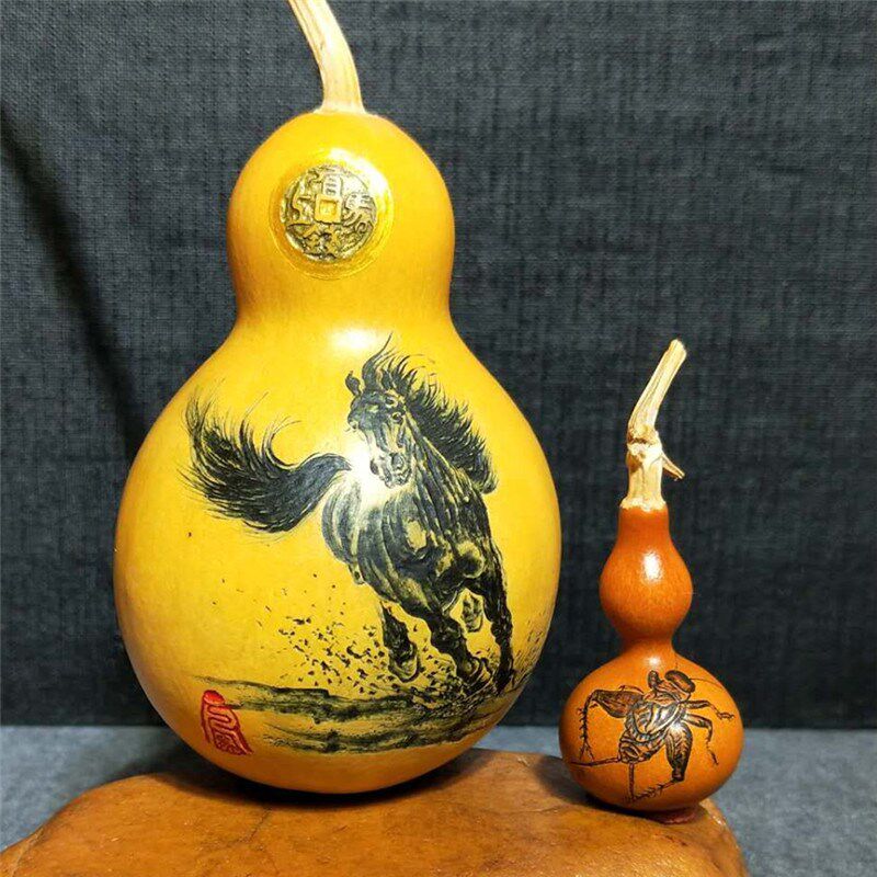 把玩手捻墨刻天然葫芦精品文玩彩雕微雕异形收藏品摆件实图送种籽