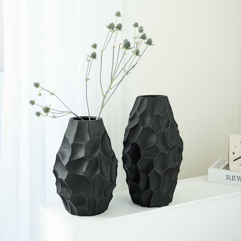 侘寂风艺术陶瓷花瓶中式黑色不规则插花摆件客厅创意玄关餐桌装饰,家居饰品,花瓶,淘宝优惠券,粉丝福利购,淘宝优惠卷