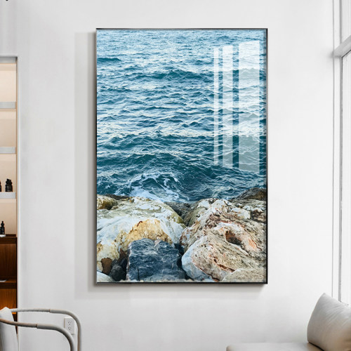 大海浪花装饰画客厅书房办公室背景挂画沙滩风景卧室蓝色餐厅酒店