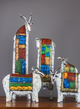 树脂油画绵羊动物摆件 欧式田园电视柜客厅玄关家居装饰工艺品