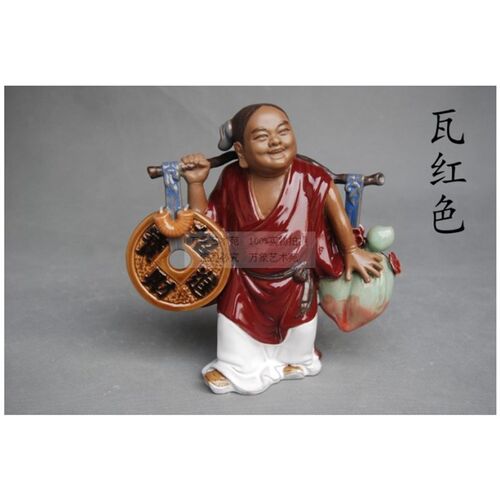 精品款运财童子进宝陶瓷公仔摆件怀旧家居书桌桌屏风送礼石湾出品