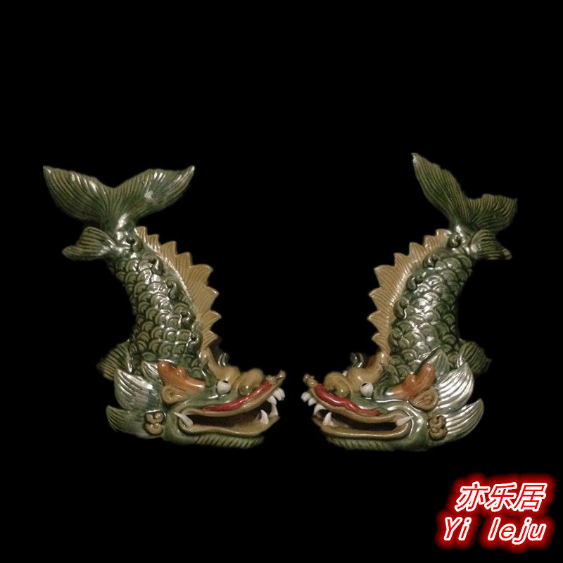 石湾公仔陶瓷鳌鱼摆件玄关阳台屋檐家居摆设动物龙鱼装饰工艺礼品