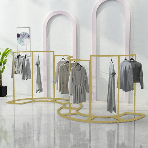 北欧简约服装店弧形服装架落地式半圆形中岛展示挂衣架高低组合架