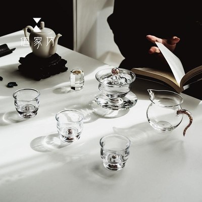 伍家坊 水晶玻璃茶杯高档透明个人杯碧玺石茶具套组耐热喝茶杯