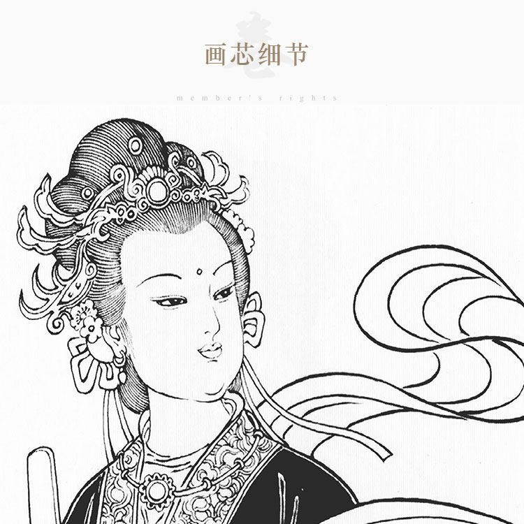 九天玄女娘娘画像 白描版玄母天尊神像画道场装饰画丝绸卷轴挂画