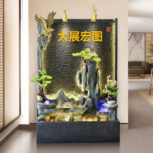 假山流水墙喷泉摆件玄关办公室水幕墙屏风庭院鱼池招财落地水景观