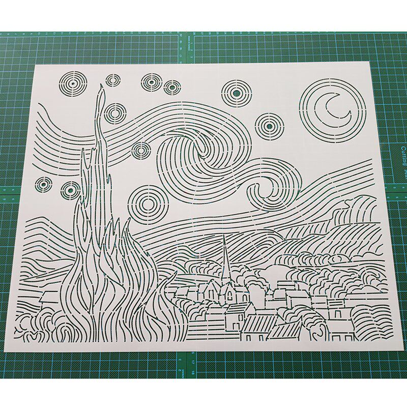 088 星空星月夜 刺绣刺子绣镂空画图模板diy拓图描图工具茶垫茶席
