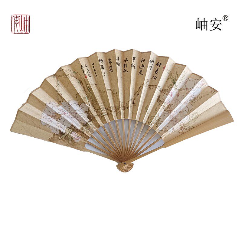 岫安折扇-桃花扇水磨玉竹10寸折扇绢扇礼品扇汉服拍照用扇装饰扇