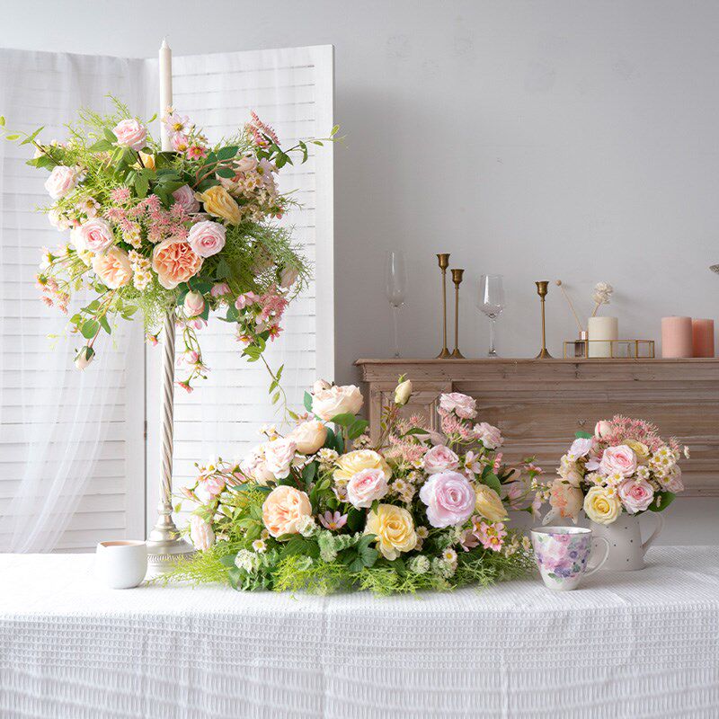 仿真桌花装饰成品花艺 定制欧式烛台酒店KTV柜台橱窗布置假花花球