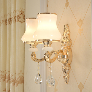 欧式壁灯卧室床头灯客厅背景墙免布线带线插头开关电池款充电壁灯