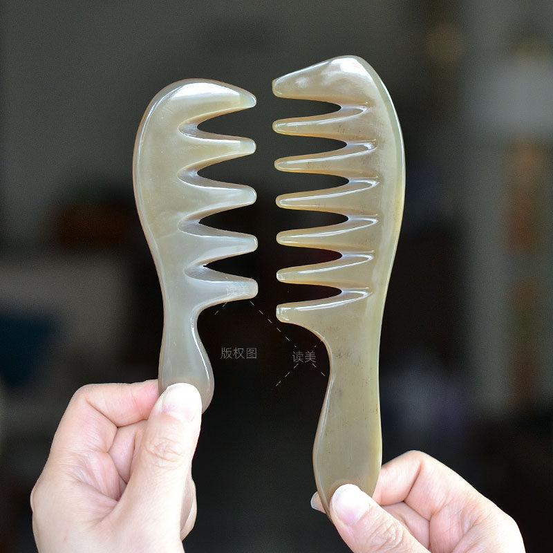 牦牛角梳天然防静电纯大齿宽齿男女卷发家用头部经络按摩小巧梳子