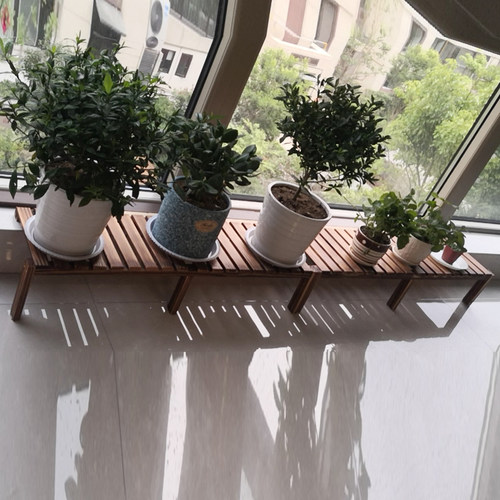 阳台窗台台沿加宽花架实木单一层落地式窄加宽阳台花盆架子定制做