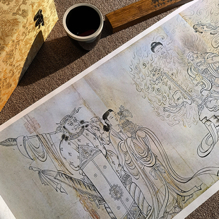 1:1吴道子送子天王图 国画复制白描人物宋代古画高清微喷绢布临摹
